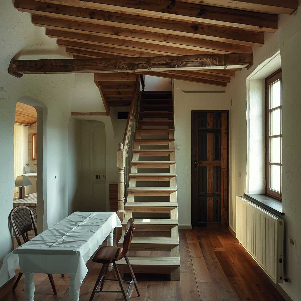 Fachwerkhaus von innen mit sichtbarem Holzbalken