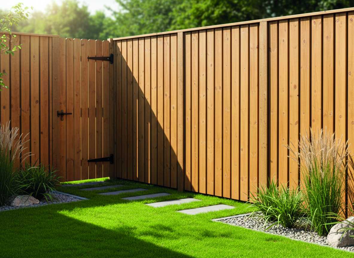 Sichtschutz aus Holz mit Tür